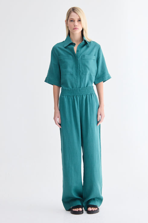 CALÇA PANTALONA ELÁSTICO VERDE ESCURO